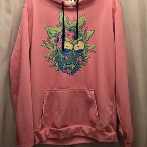 Rick and Morty Pink Sweatshirt With Hood Polyester Graphic Large